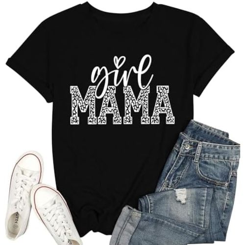 Mama Shirts for Women Girl Mama Shirt Mom T Shirt Casual Graphic Tees Short Sleeve Tops