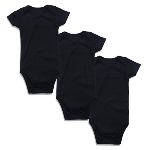Place Unisex Baby Bodysuits 100% Cotton Boys Girls 0-24 Months - 3-6 Months - Black 3 Pack
