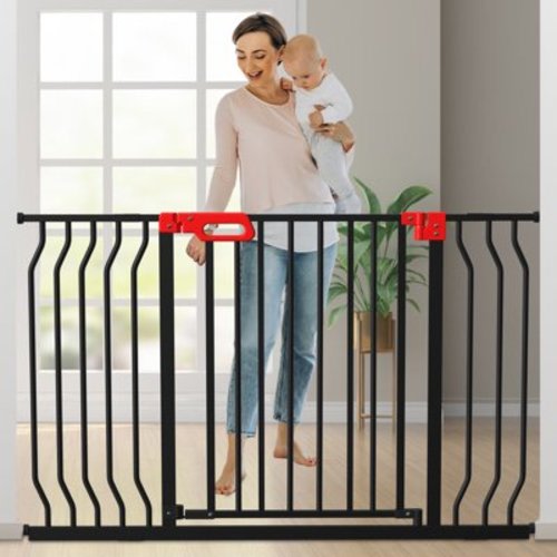 Wisairt Extra Wide Metal Baby Gate for Stairway and Hallway,for Baby Toddler Age Group 6 to 24 Months(Black)