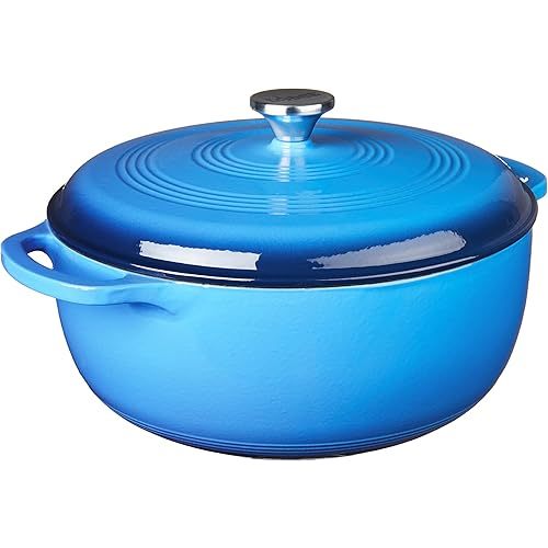 Lodge 7.5 Quart Enameled Cast Iron Dutch Oven with Lid – Dual Handles – Oven Safe up to 500° F or on Stovetop - Use to Marinate, Cook, Bake, Refrigerate and Serve – Caribbean Blue