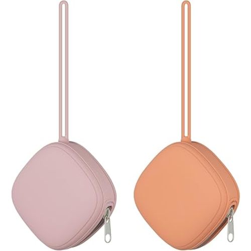 2 Pack Silicone Pacifier Holder Case, Portable Pacifier Case for Diaper Bag, BPA Free Newborn Baby Pacifiers Silicone Pouch for Boys & Girls (Muted+Dusty Lilac)