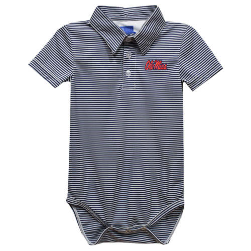 Ole Miss Rebels Embroidered Navy Stripe Knit Polo Bodysuit - 6M
