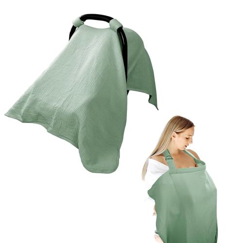 Hooyax 2-in-1 Baby Car Seat Cover & Nursing Cover, 100% Muslin Cotton, Breathable Car Seat Canopy and Privacy Breastfeeding Cover, Green