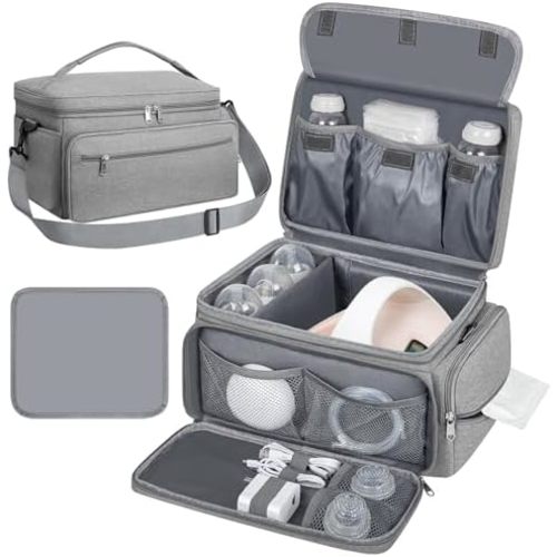 Breast Pump Bag for Spectra S1 S2 with Waterproof Mat, Breast Milk Cooler Bag for Pump Essentials, Pumping Bags for Working Mom Travel Camping, Grey