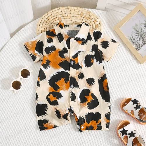 Baby Leopard Printed Lapel Romper