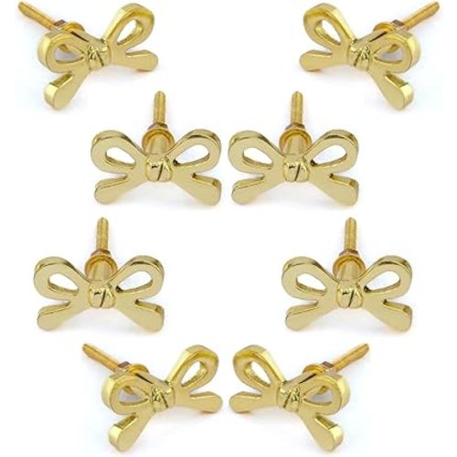 Perilla Home Set of 6 Brass Bow Knobs for Cabinet & Drawers Decorative Bow Knobs for Home Kitchen Cabinet Hardware Cupboard Metal knobs Door Dresser Wardrobe and Drawer Pulls