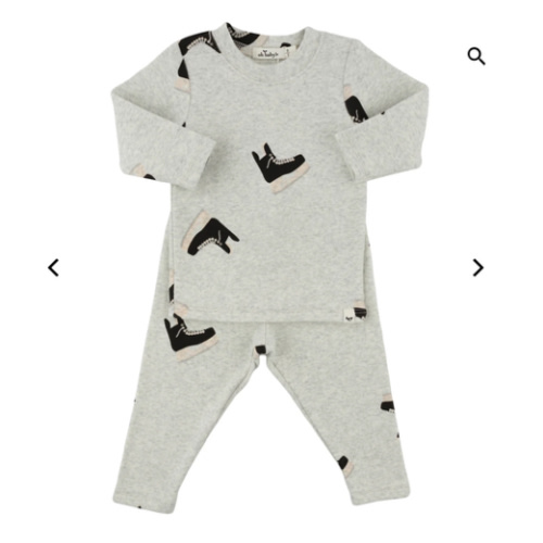 oh baby! Two Piece Set - Hockey Skates Print - Heather Gray