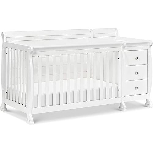 DaVinci Kalani 4-in-1 Convertible Crib & Changing Table Combo - GREENGUARD Gold Certified - Convertible Baby Crib to Toddler Bed, Daybed, Full-Size Bed - Baby Bed with 4 Adjustable Heights - Chestnut