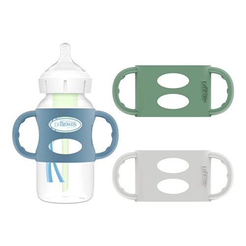 Dr. Brown's Milestones 100% Silicone Baby Bottle Handles - Light Blue, Green, Gray - 3 Pack