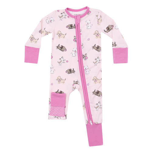 2-Way Zip Romper, Fluffy Puppies
