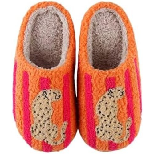 Comfy Home Elastic Slippers Retro Memory Foam Fuzzy Shoes For Womens Mens Cute Cartoon Plush Fluffy Warm Fur Lined Slippers Winter Indoor House Shoes