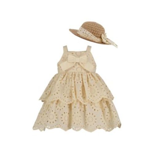 Baby Girls 2-Piece Linen Layered Sundress and Sunhat Set