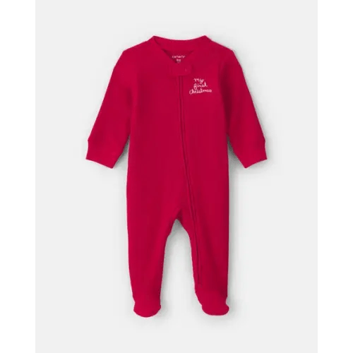 Baby 'My First Christmas' Cotton Thermal Sleep & Play Pajamas - Red | Carter's
