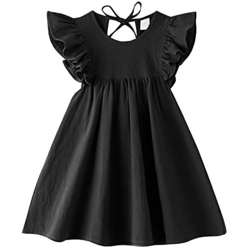 Dutebare Toddler Baby Girl Dress Cotton Linen Ruffle Halter Sleeveless Dresses Kids Summer Sundress