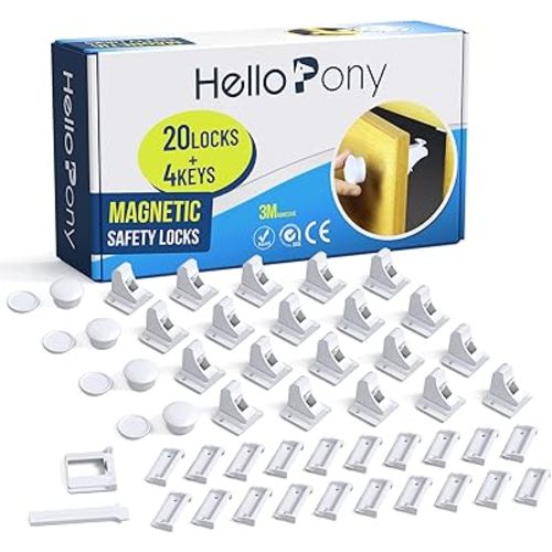 Upgraded (20locks+4keys) Adhesive Magnetic Child Safety Locks for Cabinets and Drawers, One Minute Fast, Easy and No Drill Installation