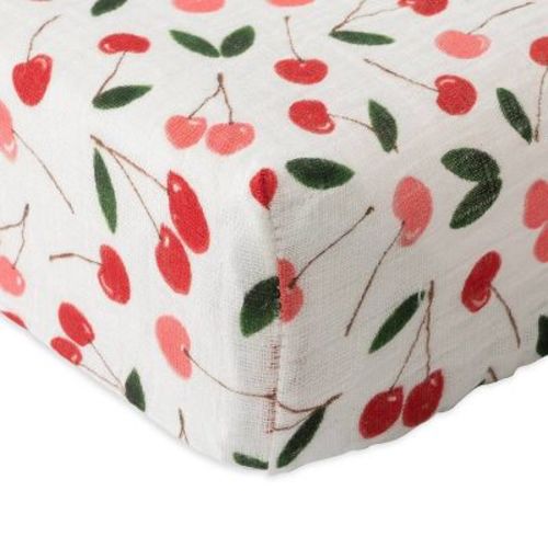 Red Rovr Cotton Muslin Changing Pad Cover - Cherries