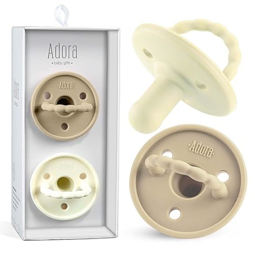 Baby Soother Pacifiers - Silicone Pacifier for Boys/Girls - Newborn Pacifiers Set of 2 - Newborn Baby Essentials, BPA Free - Saddle/Vanilla