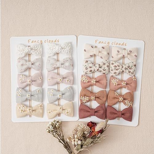 Fancy Clouds Baby Hair Clips with Bows for Girls,20pc Handmade Fully Lined Hair Barrettes,Hair Accessories for All Age Girls Toddlers Infants kids Gifts