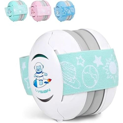 LYSIAN Baby Headphones Hearing Protection Ear Muffs for Infants 0-3 Years Old with Elastic Headband, Noise Cancelling Baby Earmuffs for Sleep, Travel, Plane (White)