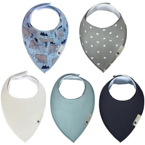 Blue Wren Magnetic Bandana Drool Bibs 5-pack - Magnetic Closure Baby Bibs - Safe, Easy, Chic Teething Bib