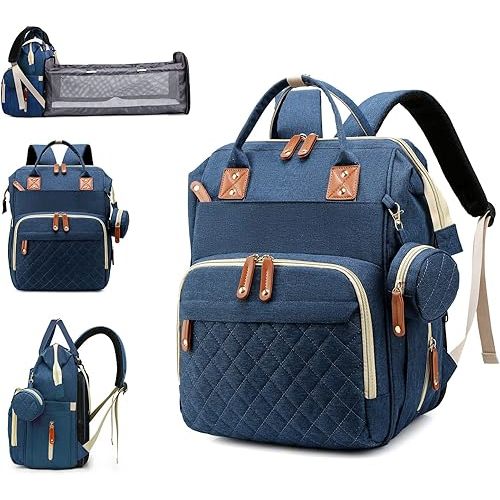 Diaper Bag with Changing Station, Waterproof 3 in 1 Baby Diaper Backpack with Foldable Changing Pad, Large Travel Back Pack for Baby Girl Boy, Blue