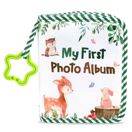 Baby's My First Family Album Soft Photo Cloth Book Green Leaves My First Book of Photos Baby Memory Album Gift Holds 4x6 Pictures for Babies Newborn Toddler & Kids Baby Shower