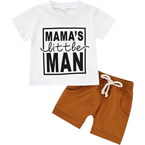 Kupretty Conjunto de camiseta de manga corta con estampado de letras y pantalones cortos casuales para bebé niño