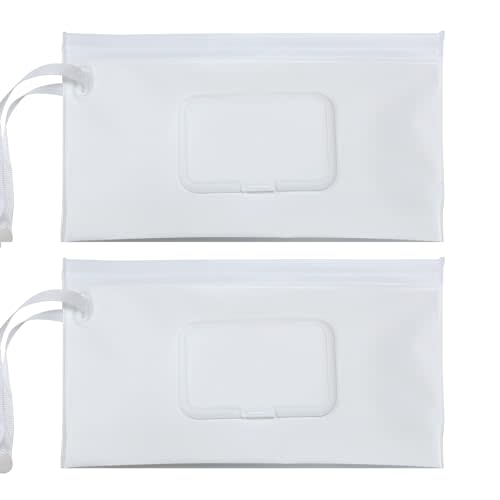 FAREVER Baby Wipe Dispenser, 2 Pack Portable Refillable Wipe Holder, Reusable Lightweight Wipes Holder Container Case Holder for Travel Wet Wipe Pouch,White…