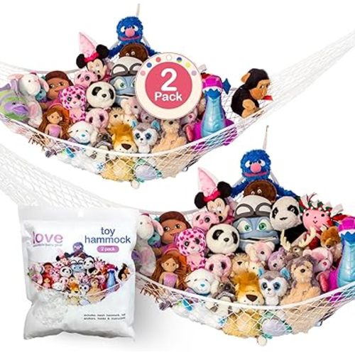 Stuffed Animal Hammock 2 Pack | Corner Stuffed Animal Storage & Plushie Net | Toy Hammock for Stuffed Animals | Holds 12lbs | Easy Hang, All Hardware Included | White Bedroom Decor | by Lilly's Love