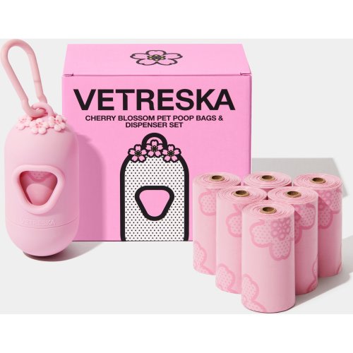 VETRESKA Cherry Blossom Dog Poop Bag Dispenser with Bags, 7 count