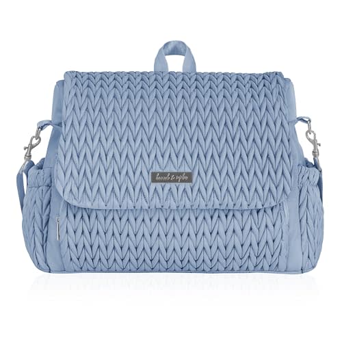 Hannah & Sophia Belle Convertible Baby Diaper Backpack & Bag in Moonmist Blue, Large Size, Dual Sided Water Resistant Changing Mat Included, Detachable Shoulder Straps, Easy To Use