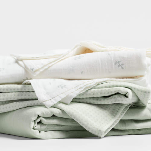Mixed Print Muted Teal Organic Cotton Gauze Baby Swaddle Blankets, Set of 3