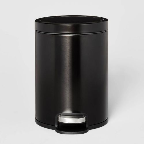 5L Round Step Trash Can Black - Brightroom™: Stainless Steel, Quiet Close Lid, Pedal-Operated, Removable Inner Bucket