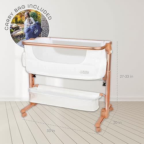 KoolerThings Baby Bassinet, Bedside Sleeper for Baby, Easy Folding Portable Crib with Storage Basket for Newborn, Bedside Bassinet