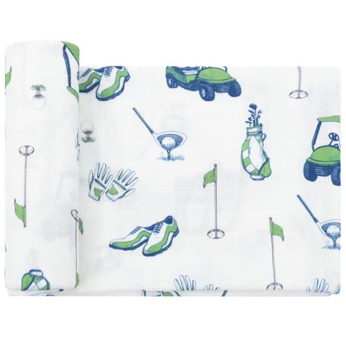 LifeTree Baby Swaddle Blankets, Boys Girls Muslin Swaddling Wrap Receiving Blanket for Newborn, 70% Viscose from Bamboo and 30% Cotton, Large 47" x 47", Golf Theme
