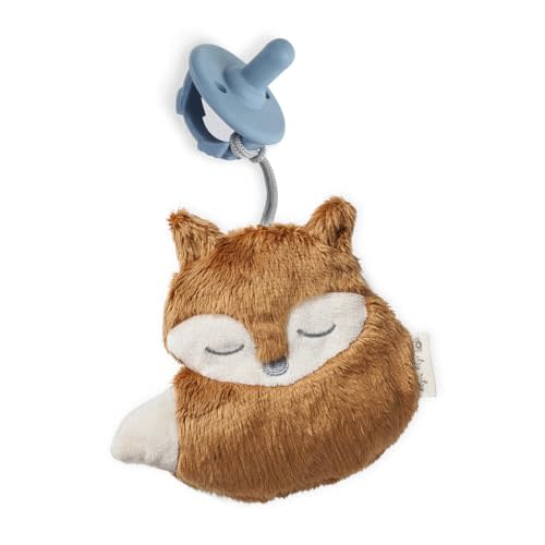 Itzy Ritzy Pacifier and Lovey Set; Detachable Plush Fox and Coordinating Blue Silicone Pacifier; Ideal for Ages 0 Months and Up, Fox