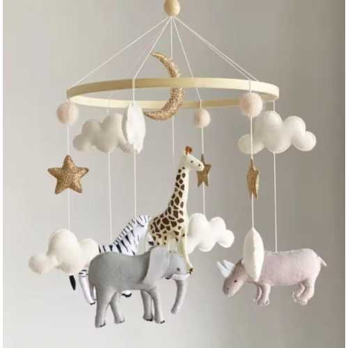 Nursery Mobile, Safari Africa Nursery,Baby Crib Mobile,Safari Baby Shower Gift, Gender Neutral Nursery, Felt Animal Giraffe, Zebra, Elephant
