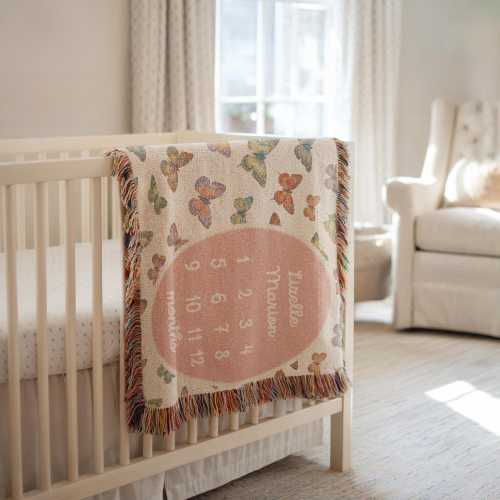 Personalized Baby Milestone Blanket Girls Name Blanket Butterfly Nursery Decoration First Middle Name Baby Shower Gift Newborn Keepsake Q029