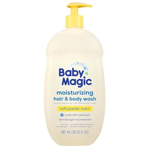 Baby Magic Moisturizing Hair & Body Wash Calendula & Coconut, Specially Formulated for Baby's Delicate Skin, Soft Powder Scent, Tear-Free, Hypoallergenic, Dermatologist Recommended, 30 Fl Oz