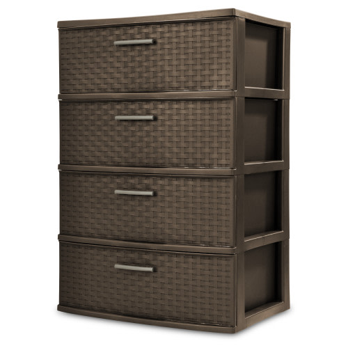Sterilite Plastic 4-Drawer Wide Weave Storage Tower, Espresso