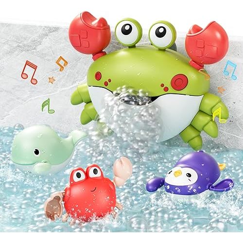 TUMAMA Baby Bath Toy,Bath Bubble Maker Machine with Music,3 Bathtub Wind-Up Toys,Crab Shower Water Toy for Toddlers Kids Boys Grils,Green