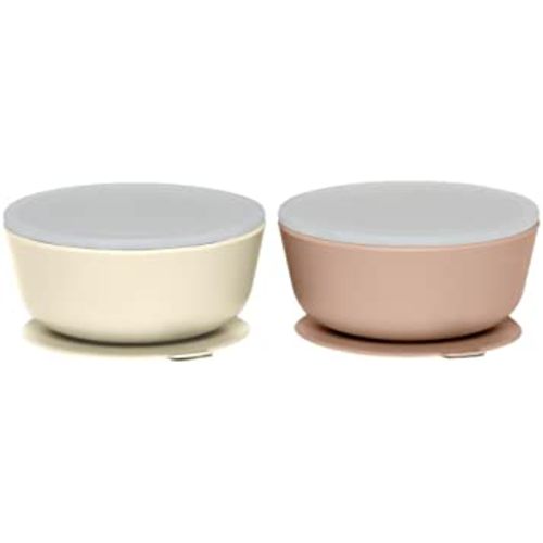 WeeSprout Silicone Suction Bowls for Babies | Leakproof Premium Plastic Lids | Durable for Babies & Toddlers | Extra Strong Suction | Easy-Release Tab | Dishwasher, Microwave & Freezer Safe | Set of 2