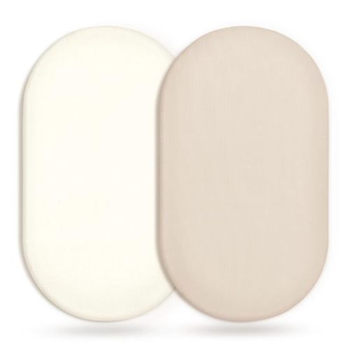 GRSSDER Stretchy Ultra Soft Fitted Bassinet Sheet 2 Pack, Universal Fit for Bassinets Baby Cradle Moses Basket Oval Rectangle Mattress Safe and Snug, Jersey Bassinet Sheets for Girls, Cream/Beige - Cream & Beige