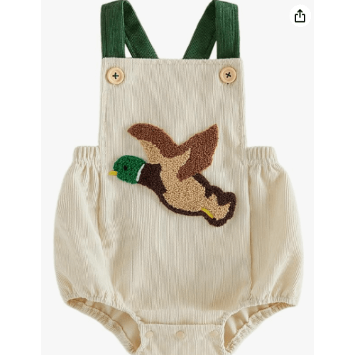 Newborn Baby Boy Clothes Duck Embroidery Halter Sleeveless Romper Jumpsuit Corduroy Hunting Outfit