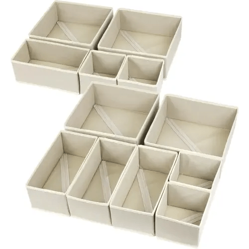 12 Pack Drawer Organizers, Drawer Dividers Storage Bins, Foldable Drawer Organizers for Clothing, Cloth Clothes Drawer Organizer for Underwear,Folded Clothes,Baby Clothing,Socks,Bra,Towels,Ties