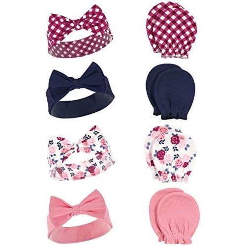 Hudson Baby Baby Girls' Cotton Headband and Scratch Mitten Set