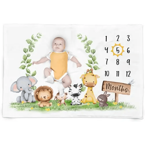 SANDJEST Baby Milestone Blanket - Baby Monthly Baby Milestone Blanket for Baby Boy Girl 60x40 - Woodland Animal Nursery Blankets for Newborn Photo - Gifts for Baby Shower Room Decor