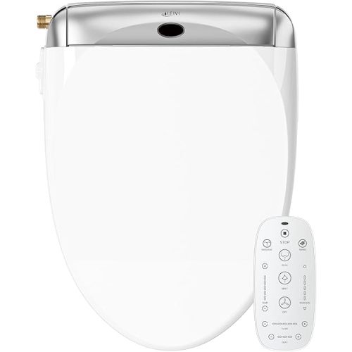 LEIVI Smart Bidet Toilet Seat with Wireless Remote and Side Panel, Multiple Spray Modes, Adjustable Heated Seat, Warm Water and Air Dryer, Auto LED Nightlight, Elongated