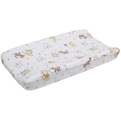 Disney Winnie The Pooh Classic Pooh 100% Cotton Quilted Changing Pad Cover, Ivory/Butter/Aqua/Orange