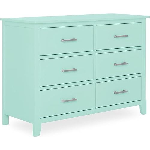 Dream On Me Universal Double Dresser in Mint, Kids Bedroom Dresser, Six Drawers, Mid-Century Modern, Made of Solid Pinewood, Easy Assembly